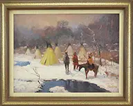 William Harnden, Native American Encampment, Oil on board