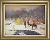 William Harnden, Native American Encampment, Oil on board