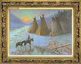William Harnden, Native American Encampment, Oil on board