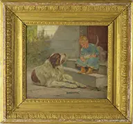 John Henry Dolph, Best Friends; Portrait of a Child and a Saint Bernard, Oil on board