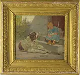 John Henry Dolph, Best Friends; Portrait of a Child and a Saint Bernard, Oil on board
