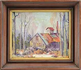 Harry Leith-Ross, Barn in Woods, Winter, Oil on board
