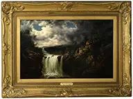 William Charles Anthony Frerichs, Cascading Falls Under Stormy Skies (Possibly Falls of Tamahaka, Cherokee County, Nc), Oil on canvas