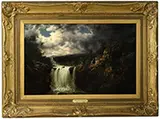 William Charles Anthony Frerichs, Cascading Falls Under Stormy Skies (Possibly Falls of Tamahaka, Cherokee County, Nc), Oil on canvas
