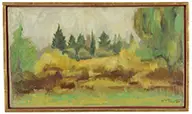 Henry Varnum Poor, Landscape with Golden Foliage, Oil on canvas laid down on panel