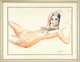 Jacob Epstein, Nude with Gold Necklace, Graphite & watercolor