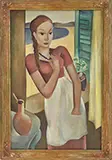 Richard William Dicus, Girl with Beaded Necklace, Oil on canvas