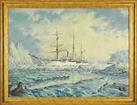 Paul E. McGehee, U.S.R.C, BEAR AND S.S. CORWIN, 1914 IN ALASKAN WATERS”. Oil on wood panel