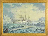 Paul E. McGehee, U.S.R.C, BEAR AND S.S. CORWIN, 1914 IN ALASKAN WATERS”. Oil on wood panel