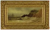 William Henry Plummer, Marine Scene Along Rocky Coast, Oil on board