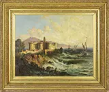 George Loring Brown, View of Naples with Castle Nuovo, Oil on canvas laid on wood panel