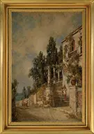 Prosper Louis Senat, Hillside Italian Villa, Oil on board