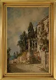 Prosper Louis Senat, Hillside Italian Villa, Oil on board