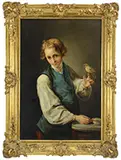 Unsigned, Boy with Yellow Songbird, Oil on canvas