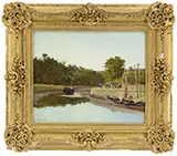 Louis Etienne Timmermans, Port View at Low Tide, Oil on panel