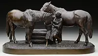 Albert Moritz Wolff, Girl Watering Two Horses, Bronze