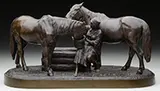 Albert Moritz Wolff, Girl Watering Two Horses, Bronze
