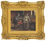 Edward Portielje, The Flirtation, Oil on cradled panel