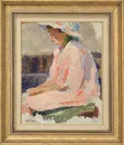 Luigi Rossetti, Study of a Young Girl in Pink, Oil on board
