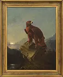 Unsigned, Perched Eagle in Moonlit Landscape, Oil on canvas