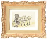 Jacques Villon, Two Works: Man with Dog and Horse Cart, Watercolor and pencil on paper