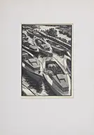 Leo Meissner, Three Prints, 1) Linocut print “Fortunate Harbor” 3 of an edition of 50