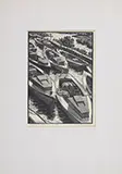 Leo Meissner, Three Prints, 1) Linocut print “Fortunate Harbor” 3 of an edition of 50