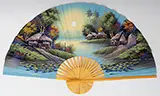 Unsigned, Decorative Fan Painting, Watercolor landscape with houses