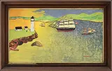 Ray Welch, Six Works from Childhood Memories, 1) Boats off lighthouse point. Oil on masonite