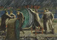 Alzira Boehm Peirce, Laying Cable, Oil on canvas