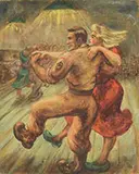 Alzira Boehm Peirce, Soldier and Woman in Red Dress Dancing, Oil on canvas