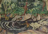 Fly Fishing by Alzira Boehm Peirce, Oil on canvas, sold Feb 2017