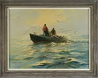 Jack L. Gray, Hauling the Nets, Oil on canvas board