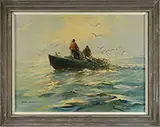 Jack L. Gray, Hauling the Nets, Oil on canvas board