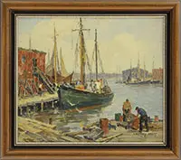 Gloucester Docks by James Jeffrey Grant, Oil on board, sold Feb 2017