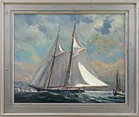 Bob Blue, Arrival of the Tall Ships for the Mayor’s Esperanto Cup Race, Oil on canvas