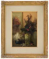 Satsumi and Dried Flowers by Tom Nicholas, Oil on canvas, sold Feb 2017