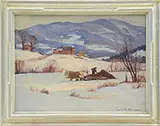Mountainous Winter Landscape with Horses and Farmer by Emile Albert Gruppe, Oil on board, sold Feb 2017