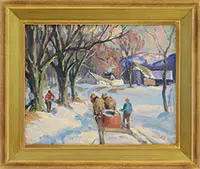 Thomas R. Curtin, Maple Sugaring, Oil on canvas board