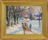 Thomas R. Curtin, Maple Sugaring, Oil on canvas board