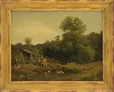 Hermann Ottomar Herzog, Figure and Cows in Landscape with Duck Pond