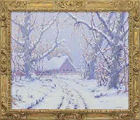 C. Jac Young, Homestead in Winter Landscape, Oil on canvas