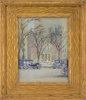 Della Garretson, A City Street Scene, Watercolor on board