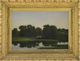 Edward Mitchell Bannister, Landscape with Lily Pond & Bridge, Oil on canvas