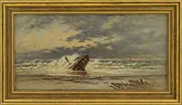 Fredrick Debourg Richards, Shipwreck on Sandy Hook Beach, New Jersey, Oil on canvas