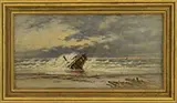 Fredrick Debourg Richards, Shipwreck on Sandy Hook Beach, New Jersey, Oil on canvas