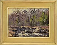 Forest Stream in Spring by Bernard Corey, Oil on canvas board, sold Feb 2017