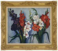 Hayley Lever, Red, White, and Purple Gladiolas, Oil on canvas