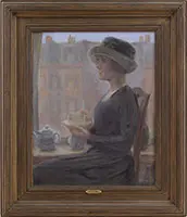 Alfred Galpin Kellogg, Afternoon Tea, Backbay, Boston, Oil on canvas