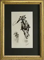 Whipping in a Straggler”, Circa 1891 by Frederic Remington, En grisaille pen and ink with watercolor and gouache on paper, sold Feb 2017
